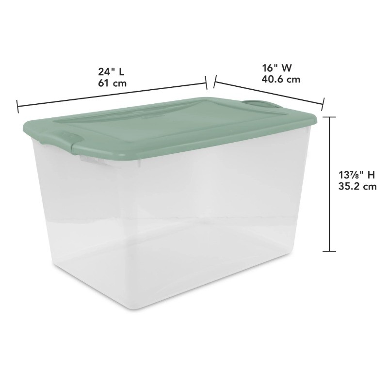 Sterilite Large Storage Bin, 66 Quart Clear Plastic Storage Container , Blue