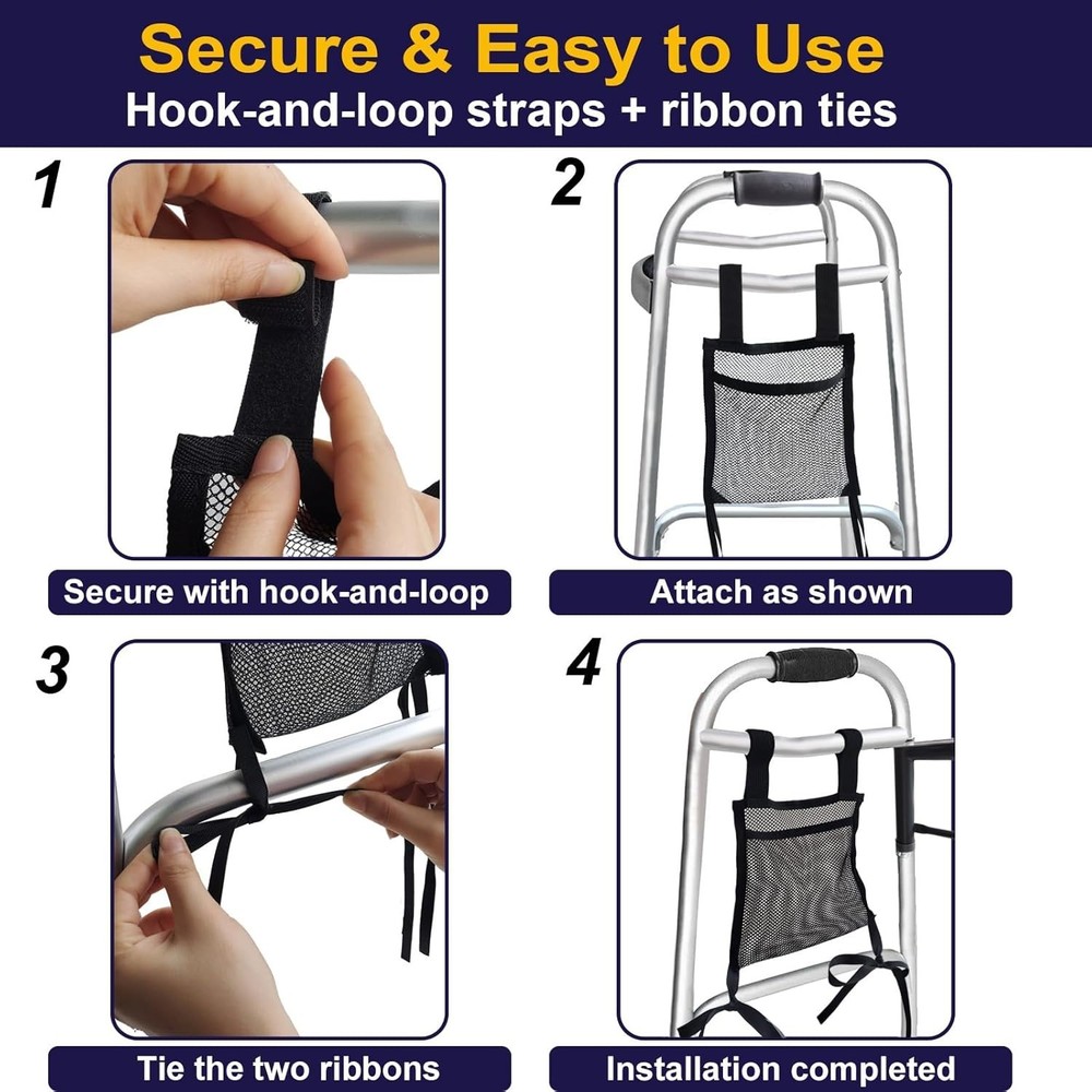 Lightweight Side Walker Bag Organizer - Easy Attachment & Secure Storage - Black