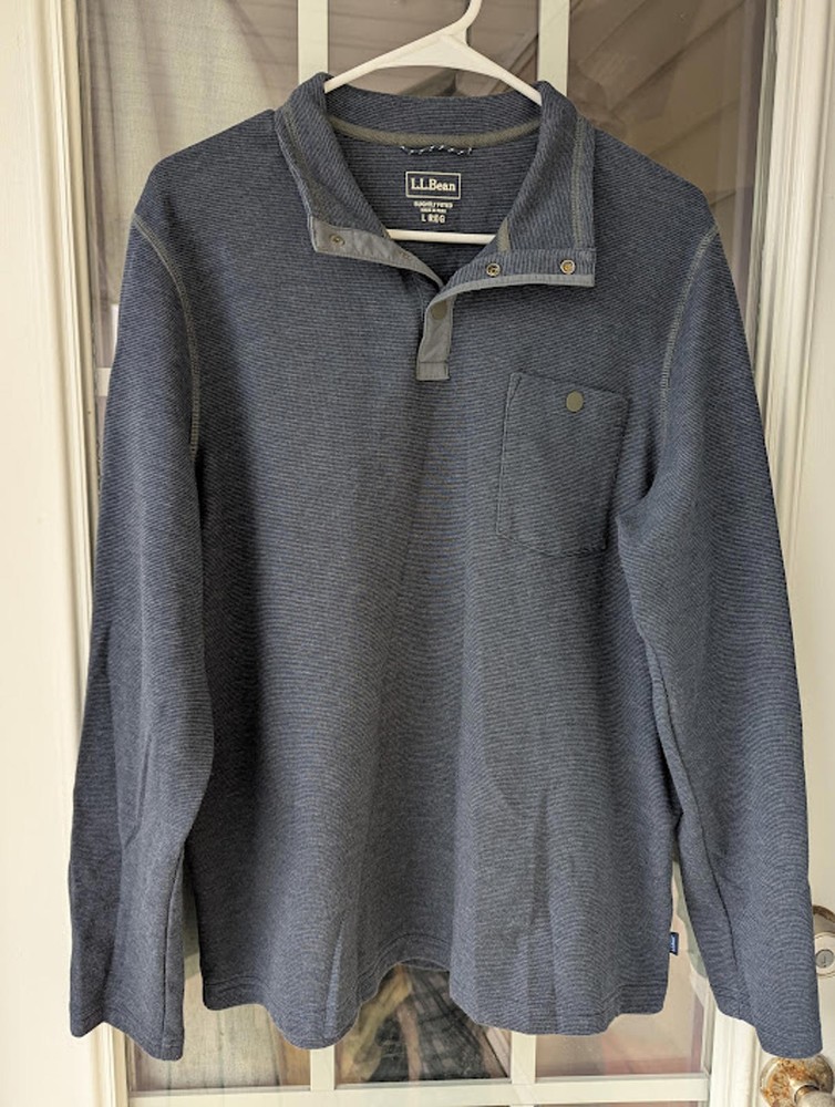L.L.Bean Men's L Slightly Fitted Navy Blue Pullover Quarter Button Active Jacket
