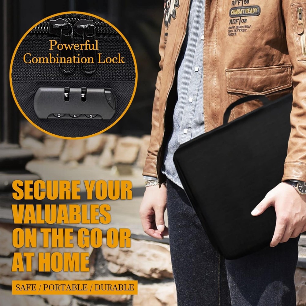 3-Layer Fireproof Document Box with Lock File Storage Box Waterproof Safe Bag US