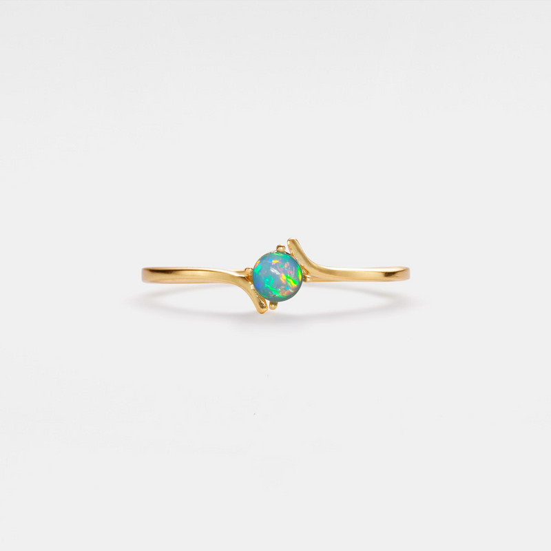 Dainty Natural Opal Stacking Thin Ring in 925 Sterling Silver