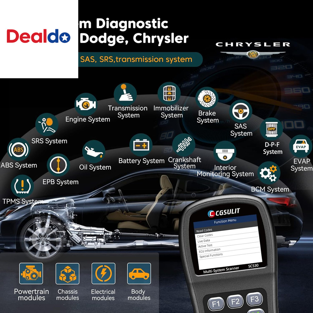 OBD2 Scanner, All System Code Reader for Dodge Chrysler Jeep Car Scanner with Re