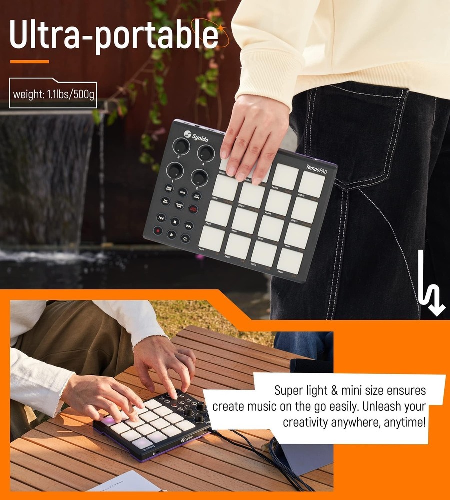 TempoPAD MIDI Drum Controller, 16 RGB Backlit Beat Pads, 4 Assignable Knobs, ...