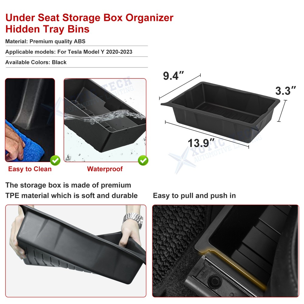 For Tesla Model Y X Underseat Storage Tray Driver Passenger Organizer Insert Bin