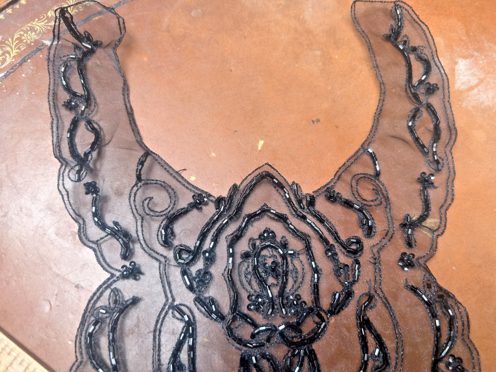 collar sheer hand sewn beaded sequins black 1pc