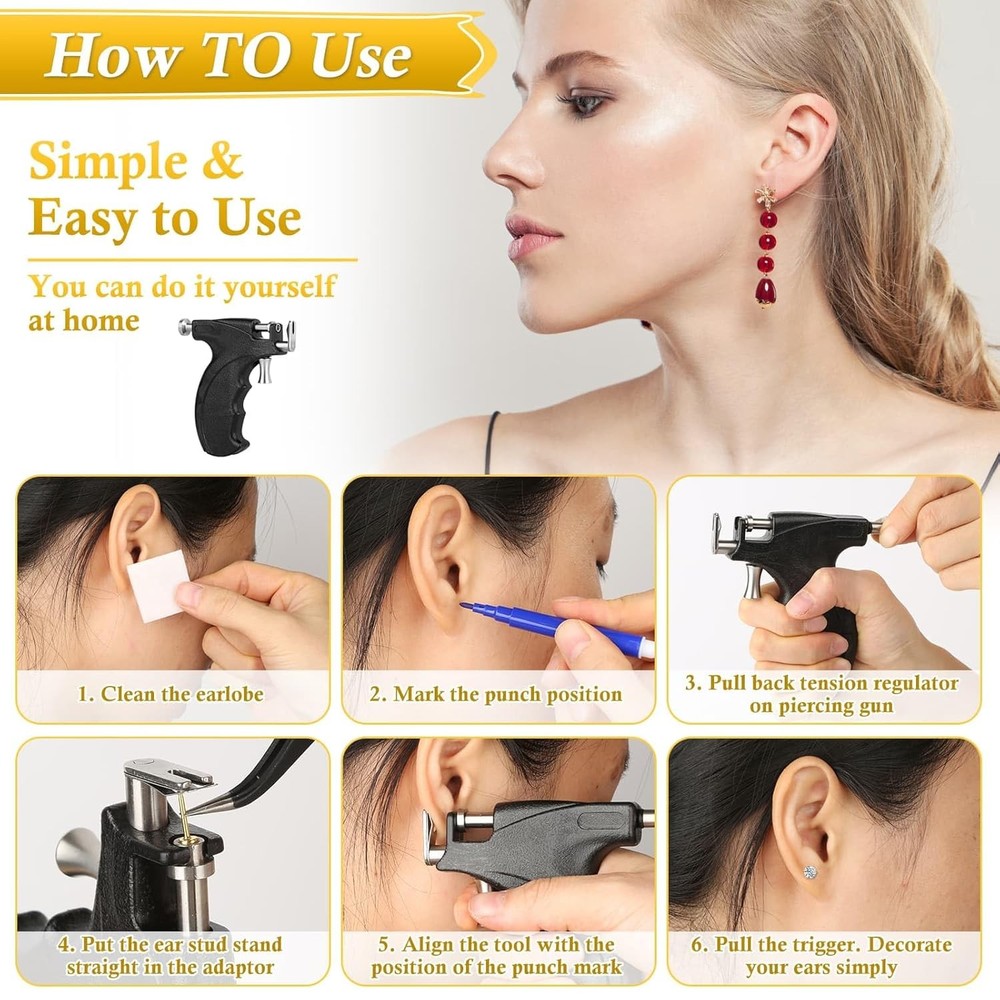 Professional Ear Piercing Gun, Reusable Machine with Dark Black