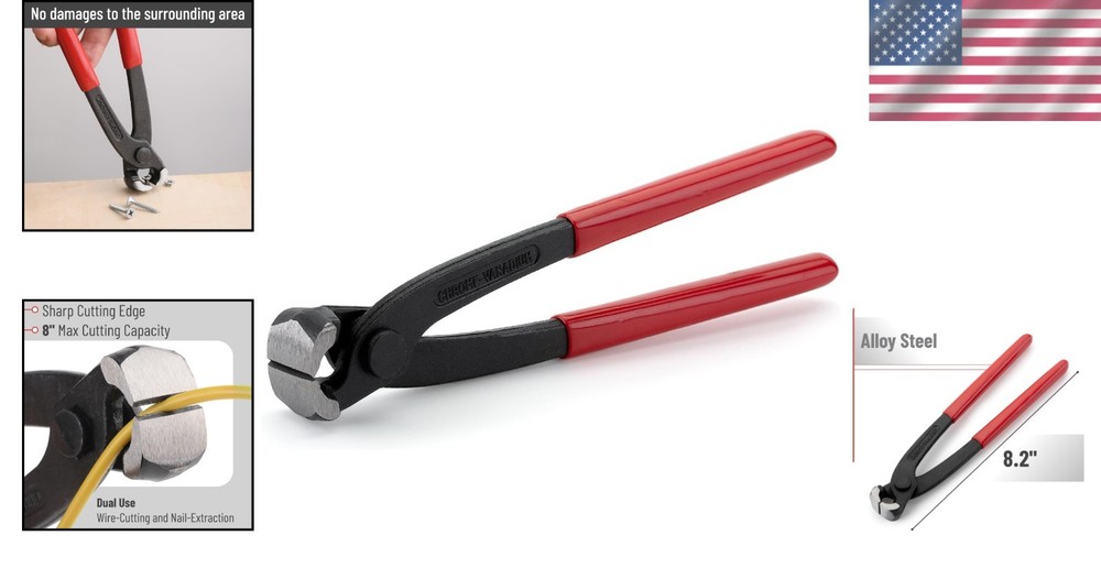 Bates 8-Inch Nail Puller - Durable End Cutting Pliers for Efficient Extraction