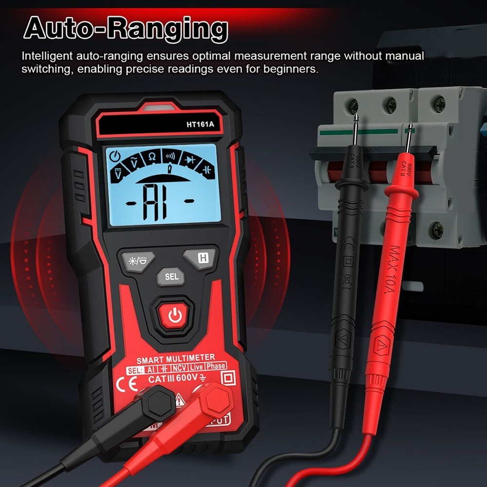 HT161A Auto Range Multimeter 4000 Counts Backlit LCD NCV and Diode Test