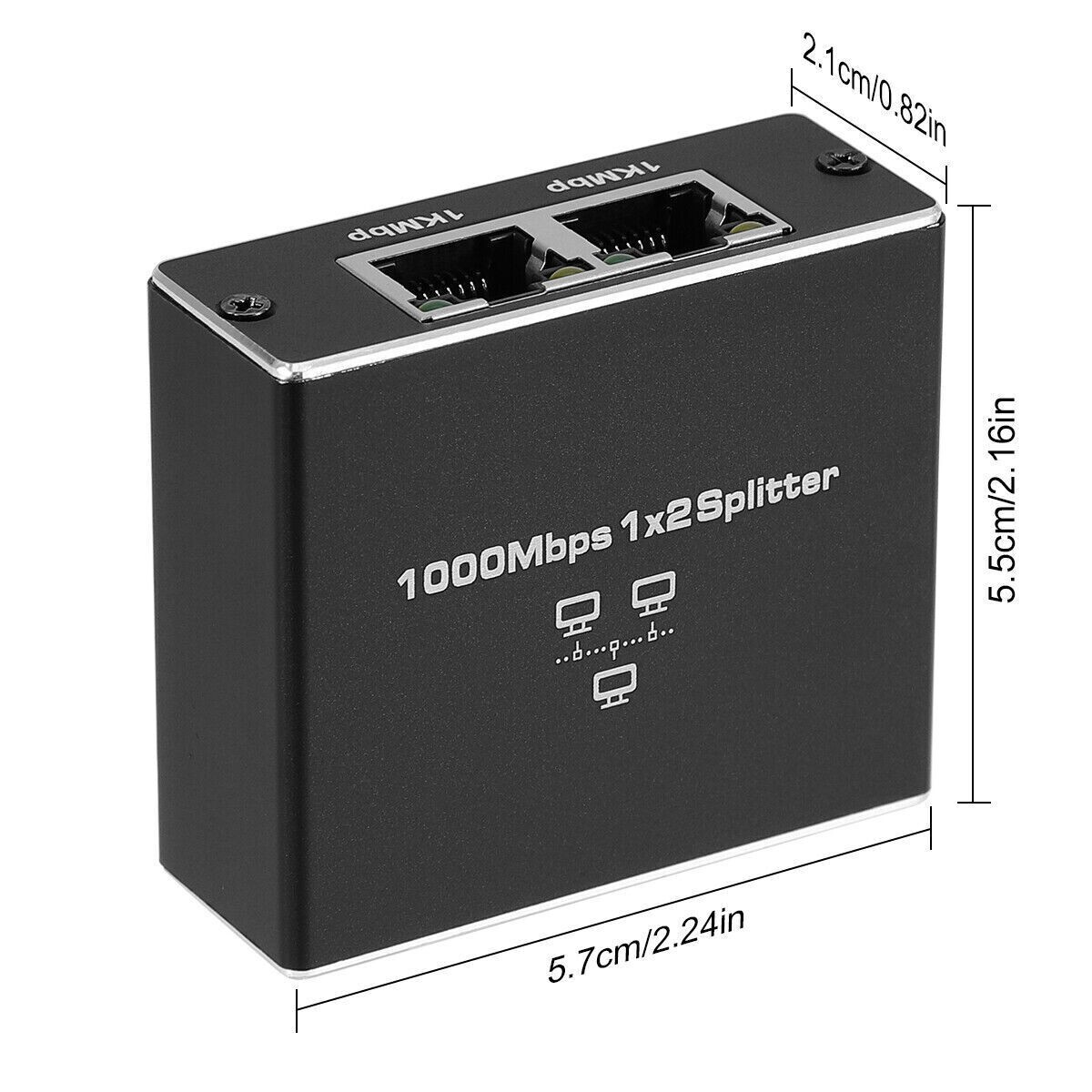 RJ45 Gigabit Ethernet Splitter 1000Mbps LAN Network Internet 1 to 2 Out Adapter