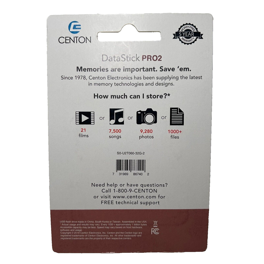 100 Pack 32GB Centon USB Datastick Pro2 Multi Color Design