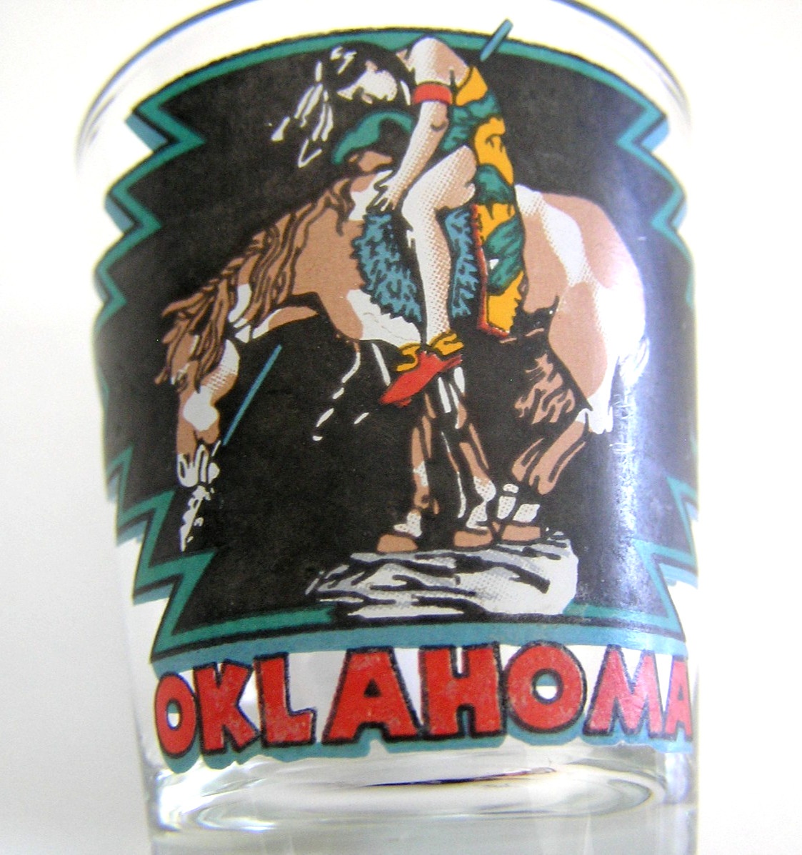 2 Oklahoma Shot Glasses Featuring Design of Horses and Native American Figures