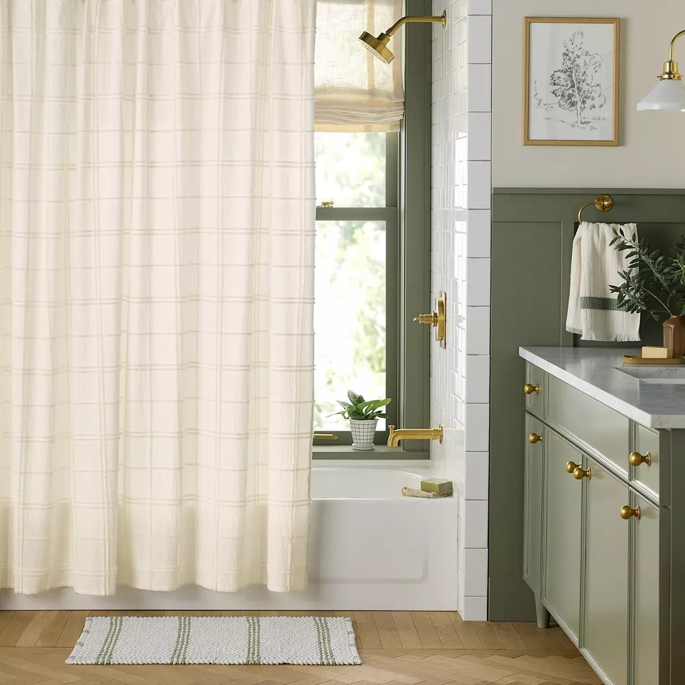 Tufted Grid Shower Curtain Cream - Hearth & Hand with Magnolia