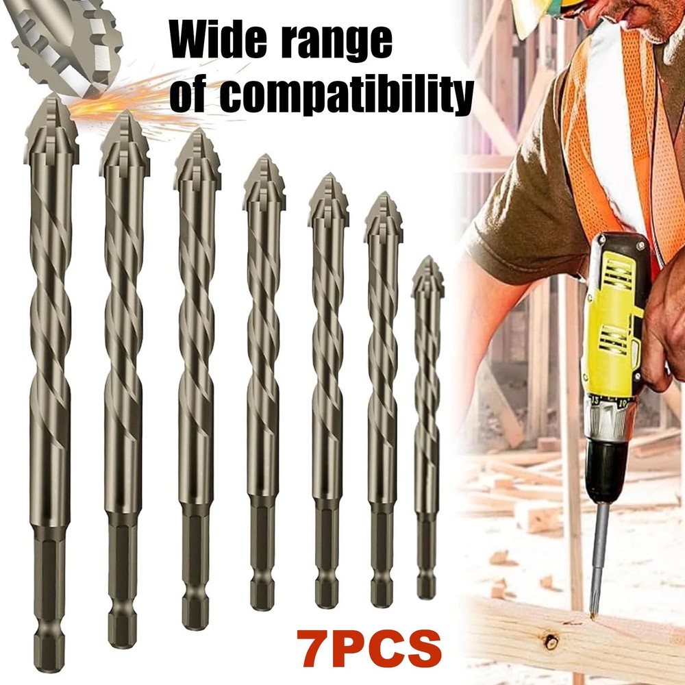 7PCS Four-Flute Sawtooth Eccentric Drill Bit, Multifunction Drill Bit Set 3-12mm