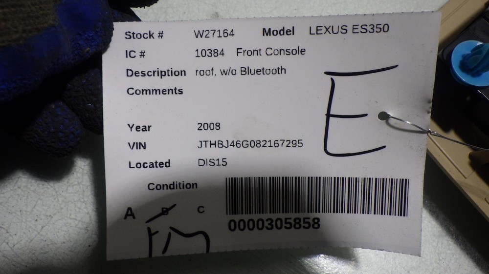 08 LEXUS ES350 Front Console roof
