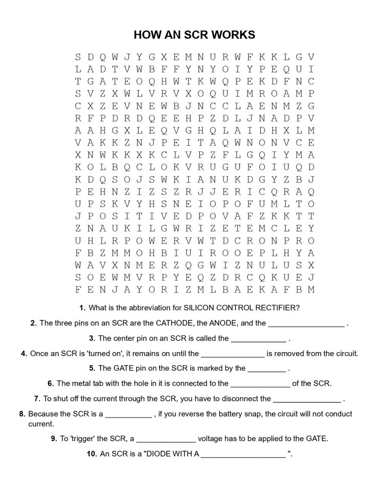 5th Grade- Lesson Plan #Exp07 "HOW AN SCR WORKS" Science-Electronics