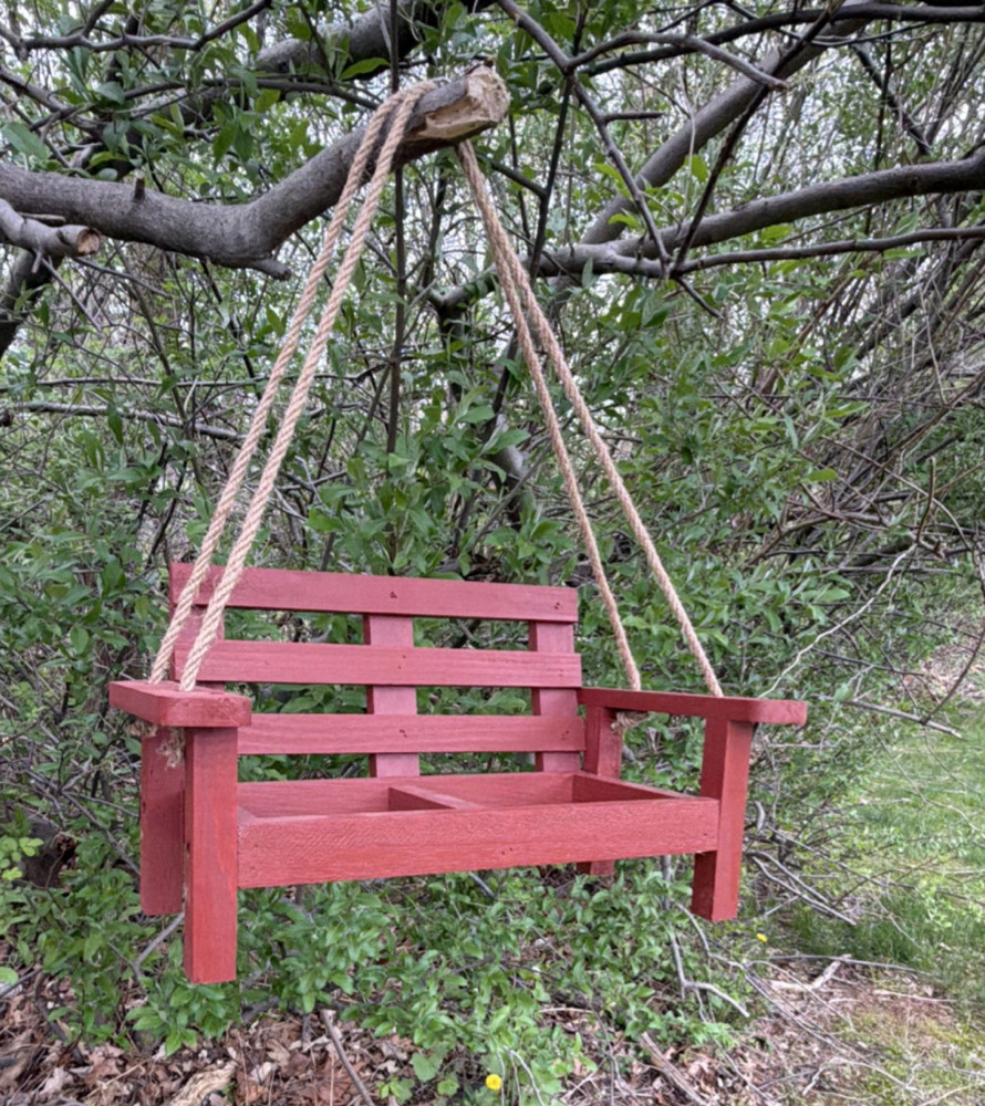 Custom Red Fir Hanging Bench Bird/Squirrel Feeder