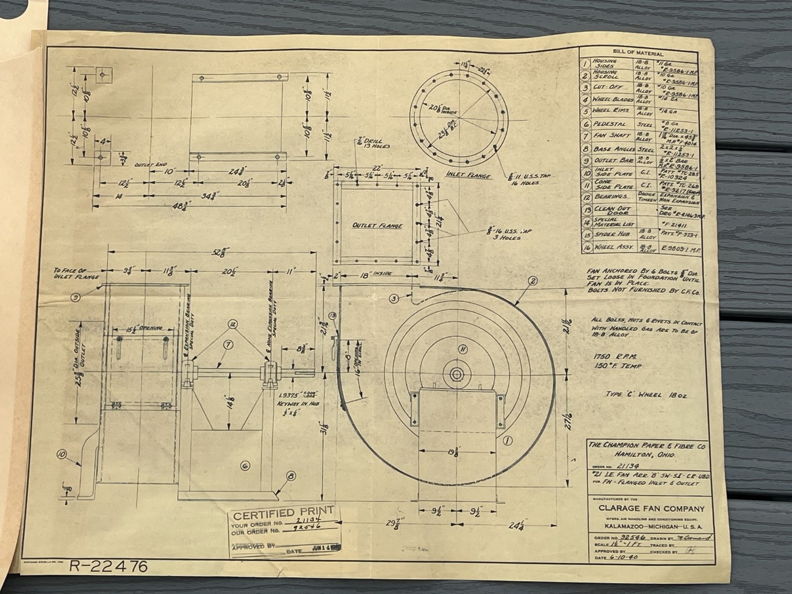 Lot 6 Vtg Industrial Dorr CO Blueprints Claridge Fan Cutler Hammer Blue Prints