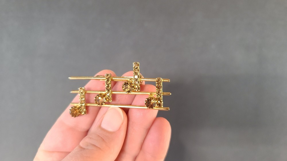 Rhinestone Musical Notes Brooch