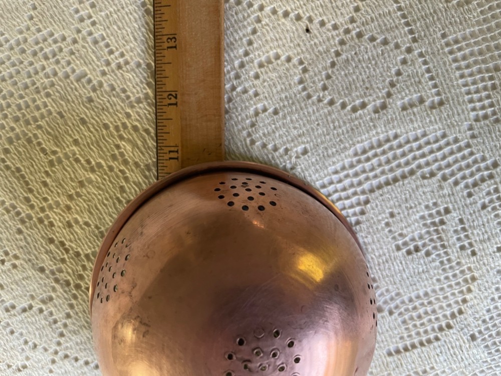 Vintage Copper Strainer , Long Handle, 5.5" D