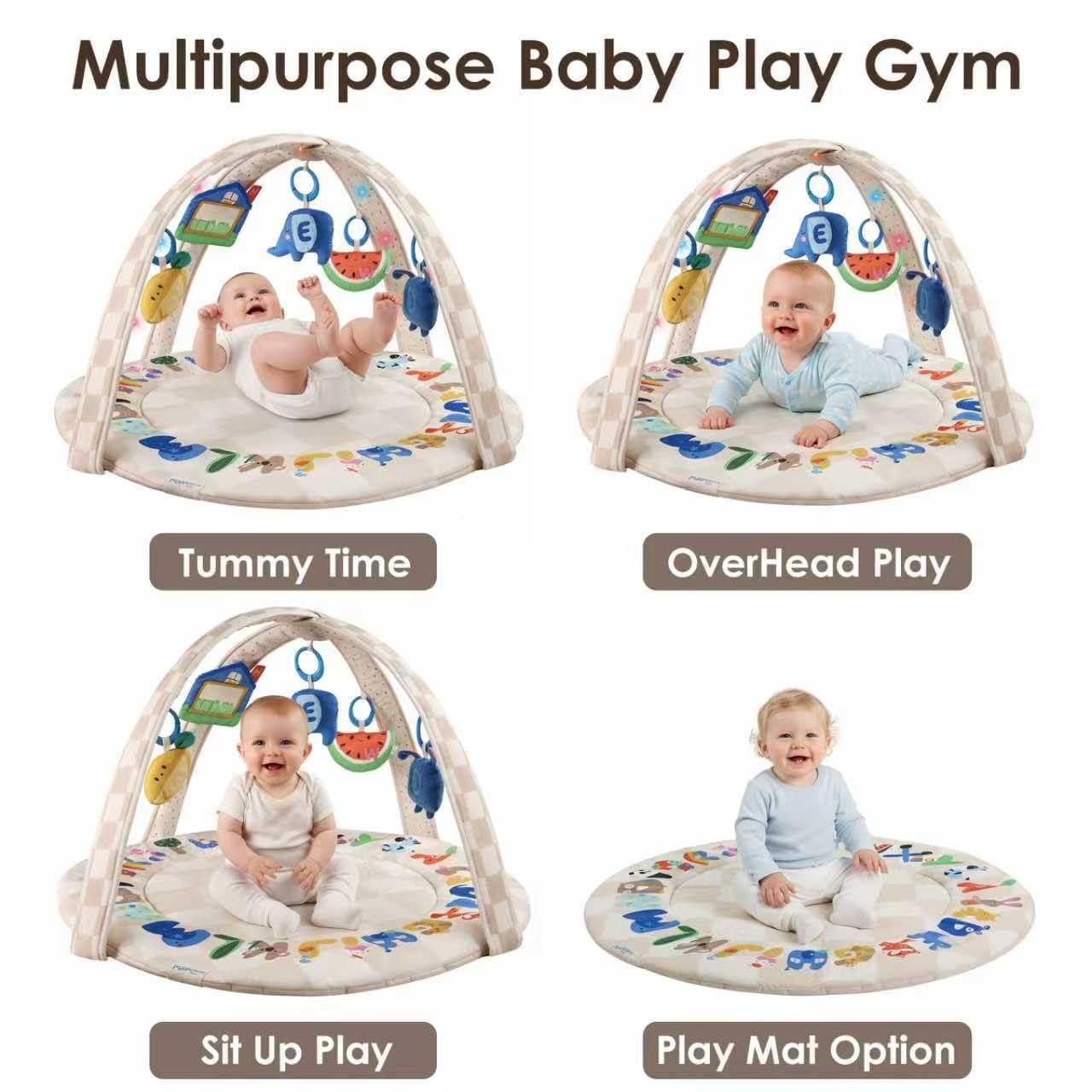 Baby Play Gym & Activity Mat with Light-up Musical Arch, Washable Tummy Time ...
