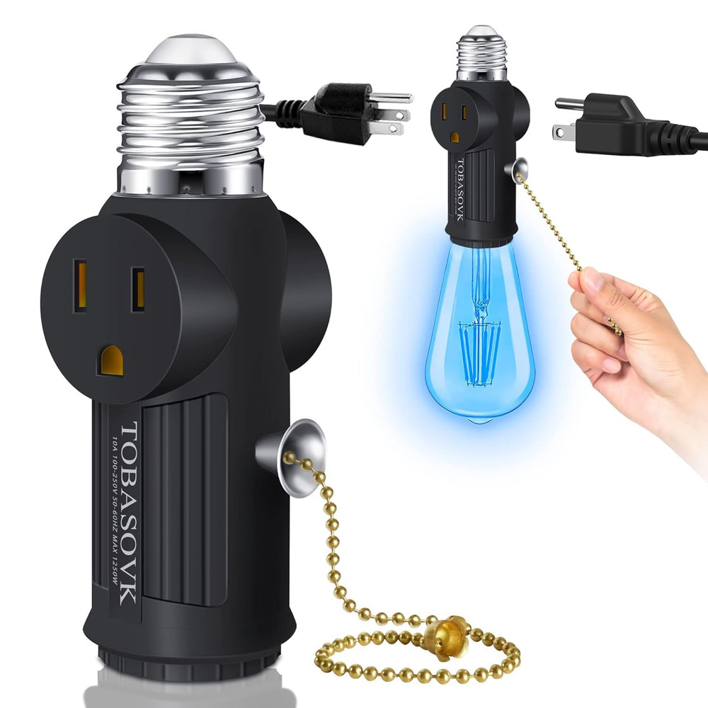 Light Socket to Plug Adapter, Both Sides Support 3 Prong Light Socket Adapter, P