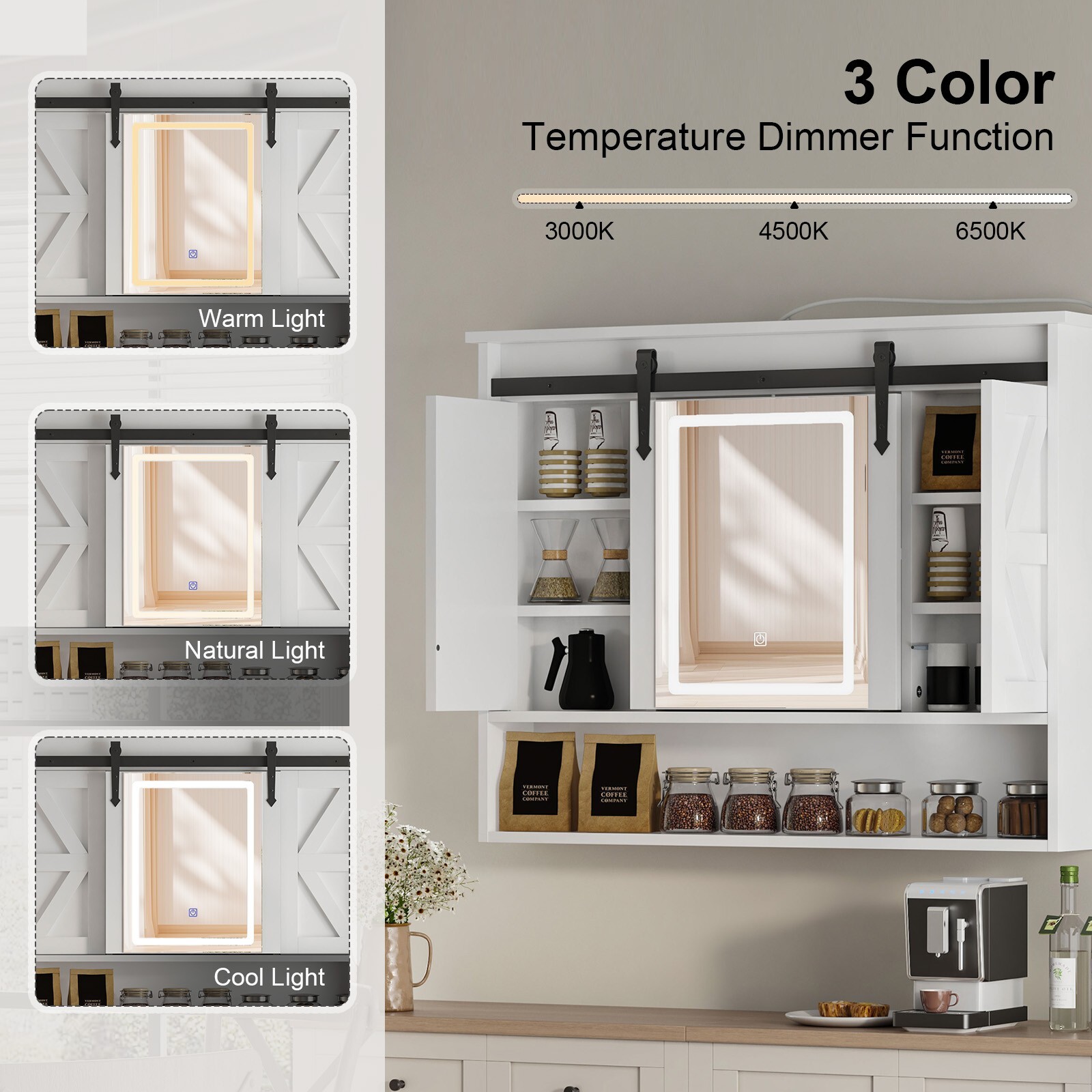 Wall Mounted Bathroom Cabinet Medicine Cabinet Organizer w/ Mirror Door & Lights