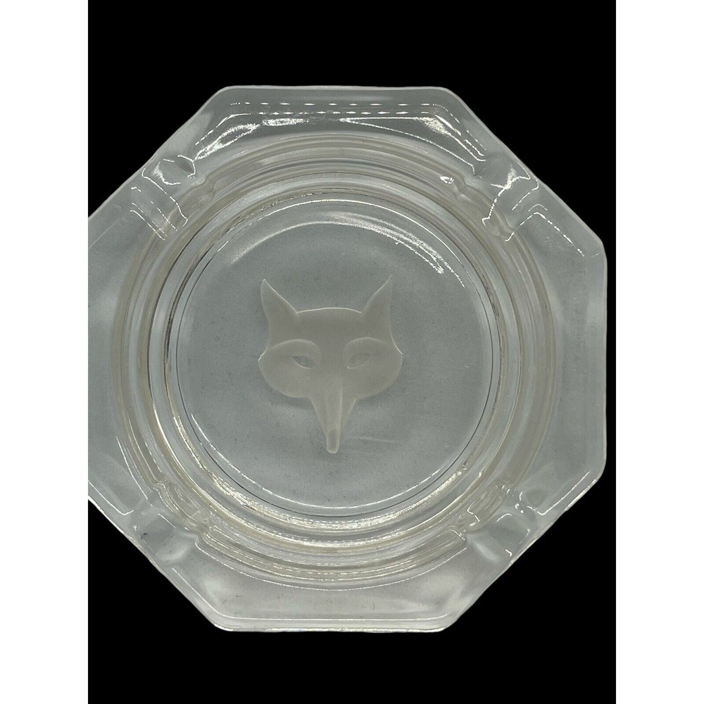 Clear Glass Square Ashtray Etched Fox