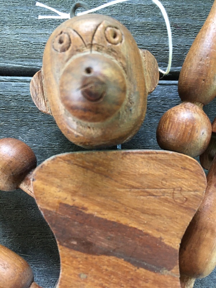 Vintage Hand Carved From India Wood Boy Monkey Bear String Pull Puppet Toy