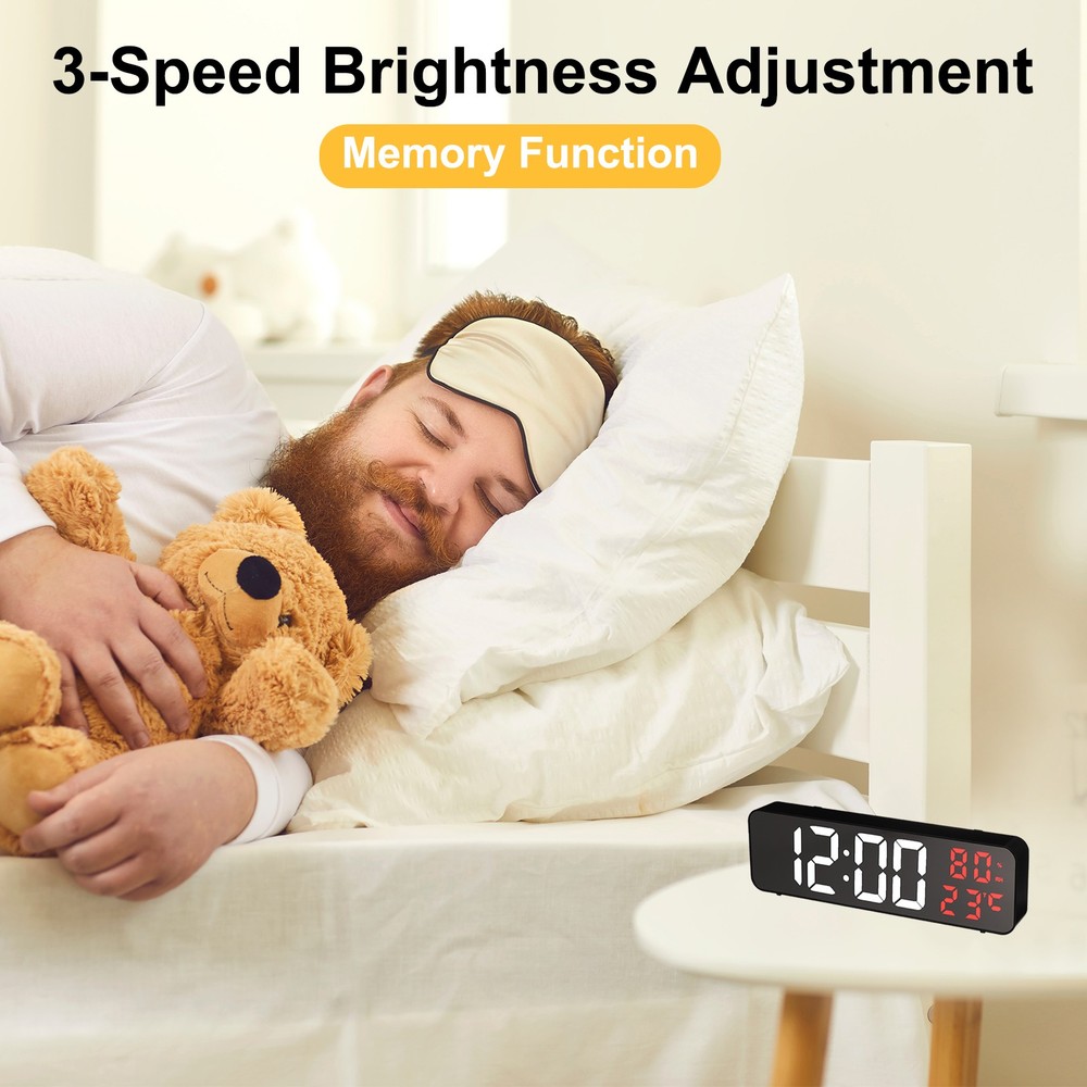 Round Electronic Alarm Clock Thin Clock with White & Red Digits