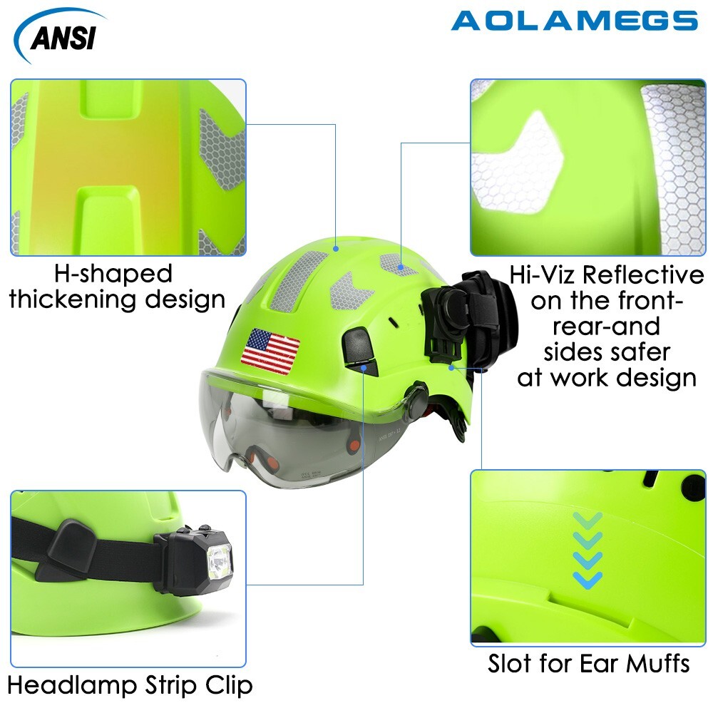 CE Construction Safety Helmet With Visor Built In Goggles Earmuffs ANSI Hard Hat