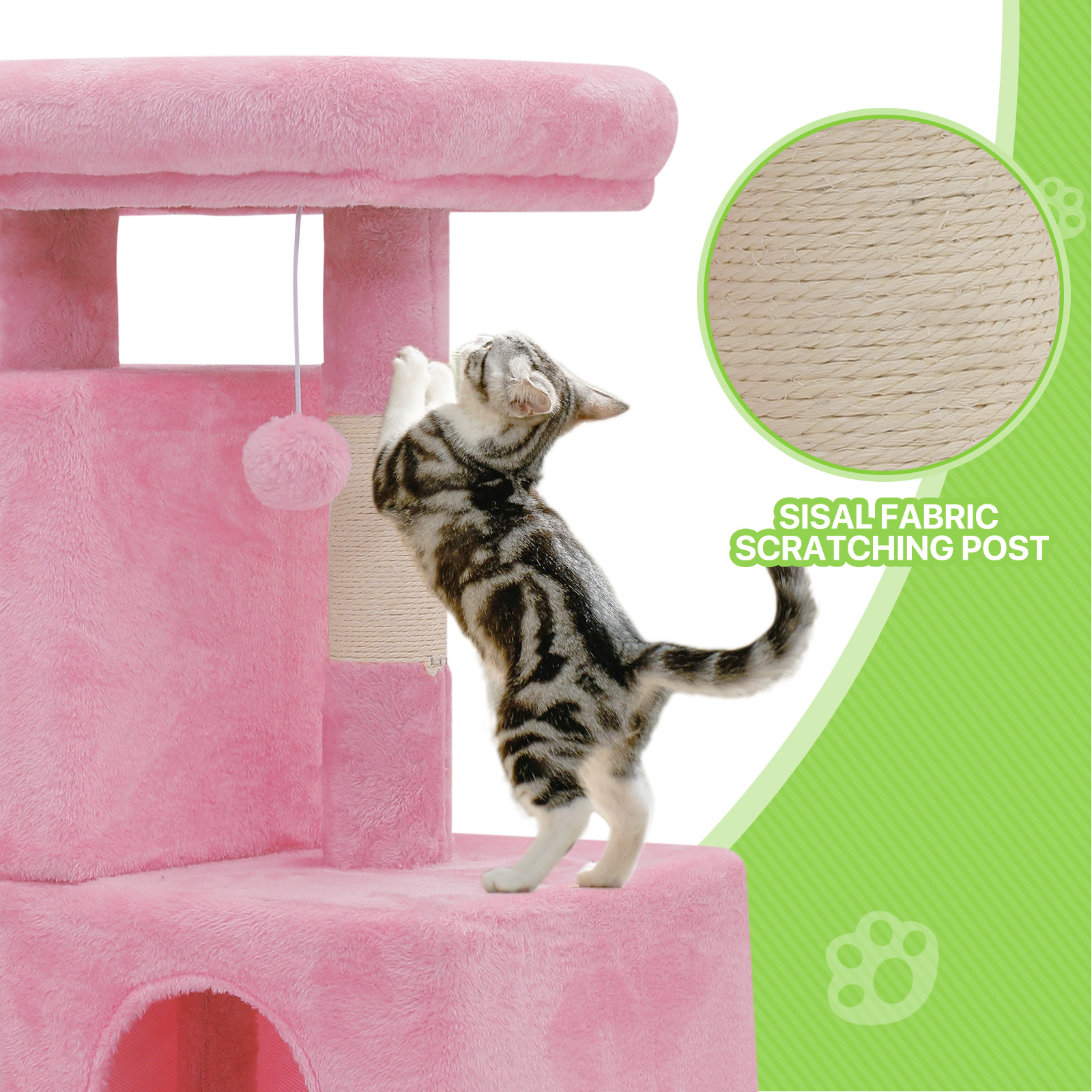 34'' Pink Cat Tree Cat Tower Scratching Board Multi-level Small Scratching Post