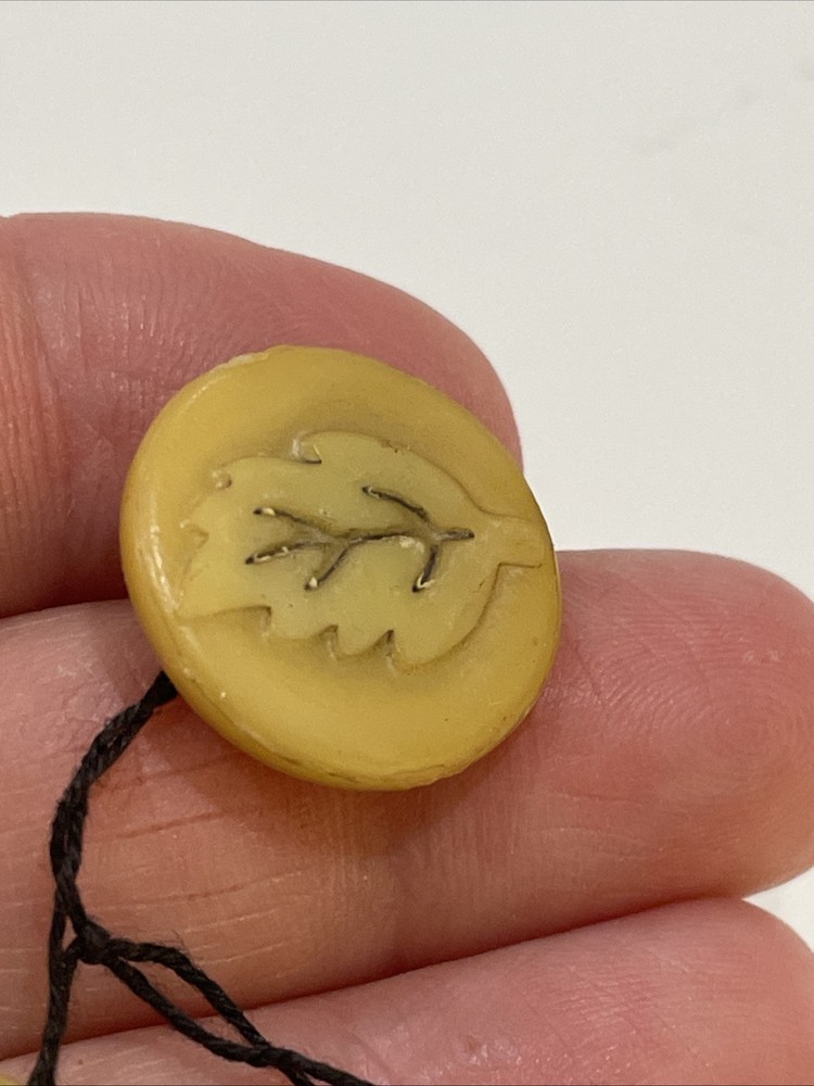 2 Vintage Celluloid Plastic Leaf Buttons 3/4”