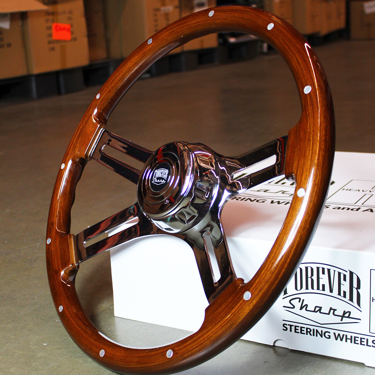 18" Dark Steering Wheel 4 Spoke Rivet Freightliner Kenworth Peterbilt - BLEM