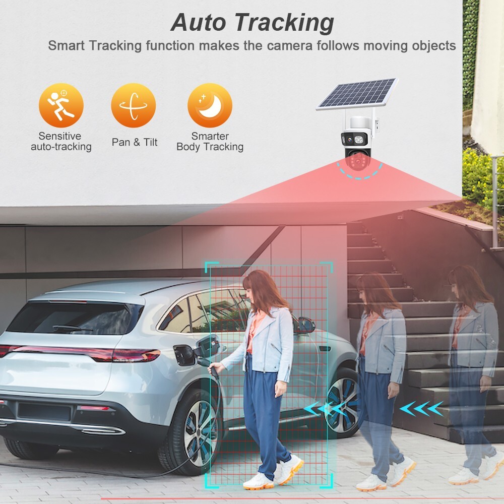 4MP WiFi Solar Battery Powered Wireless Security Camera Sys Outdoor PTZ Audio