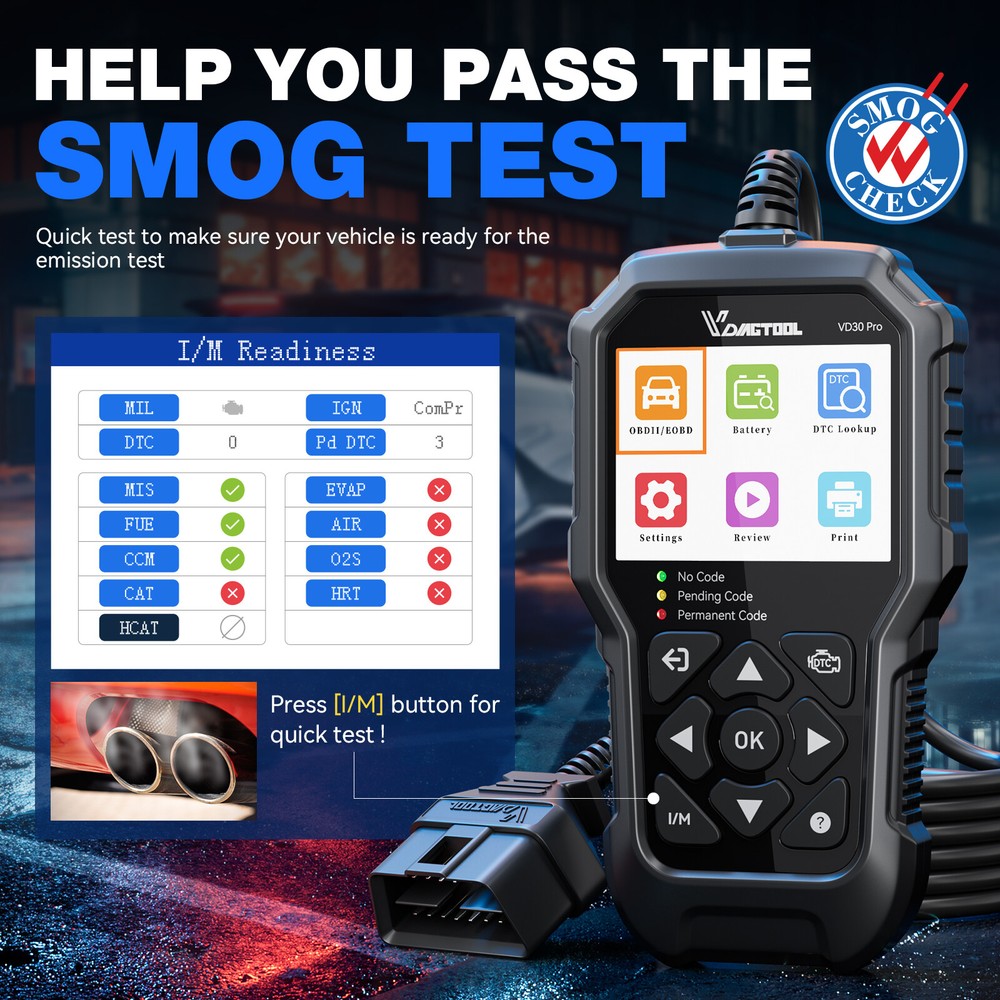 VDIAGTOOL VD30 Pro OBD2 Scanner Diagnostic Tool Reset Live Data Freeze Frame I/M