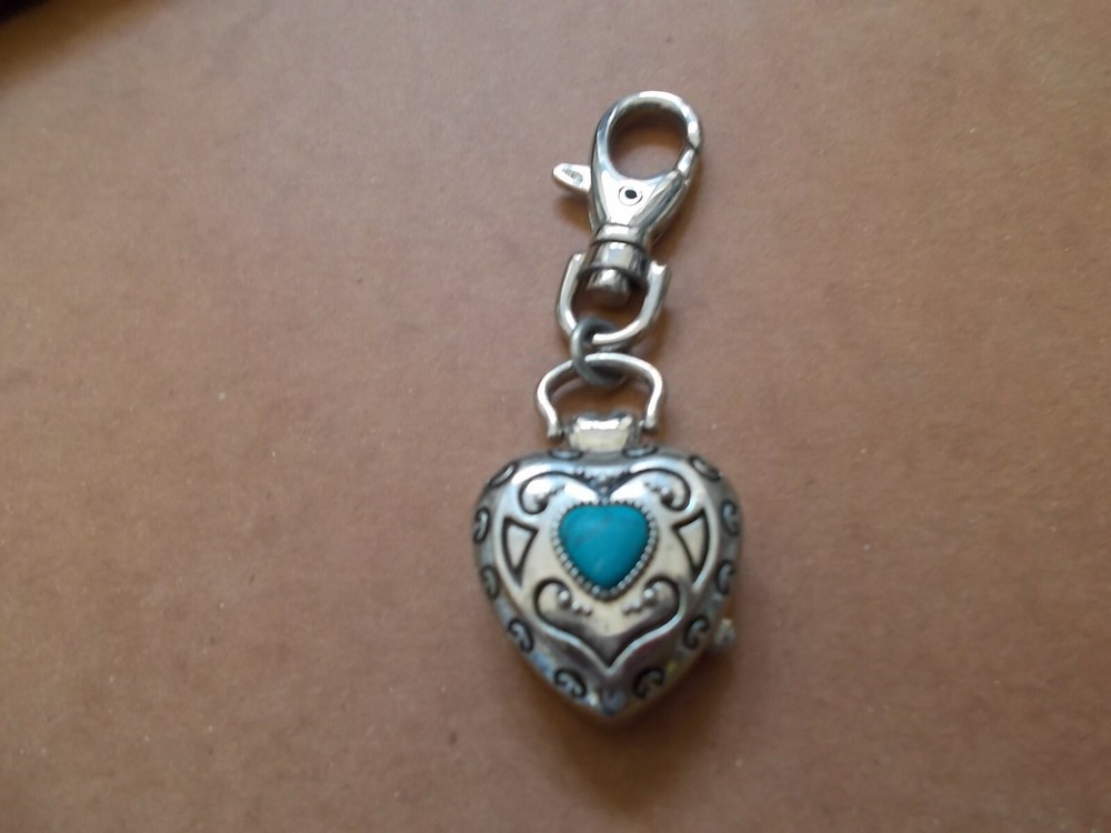 Turquoise and Silver Hinged Heart Key Ring Watch