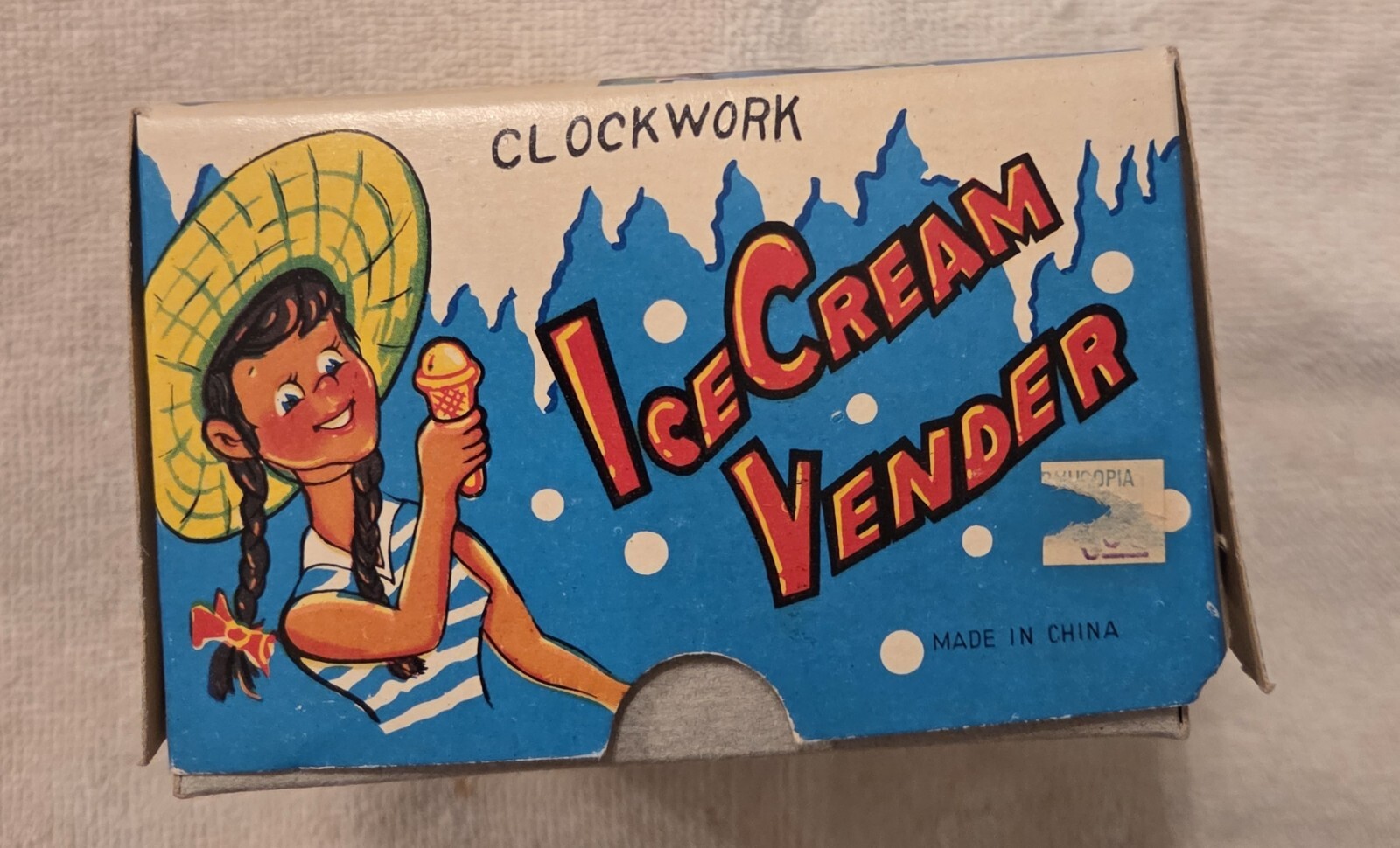 VINTAGE 80s WIND UP TIN LITHO TOY ICE CREAM VENDOR CHINA