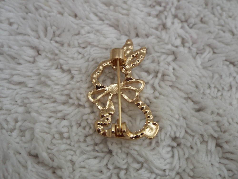 Goldtone Rhinestone Bunny Rabbit Easter Pin (J52)