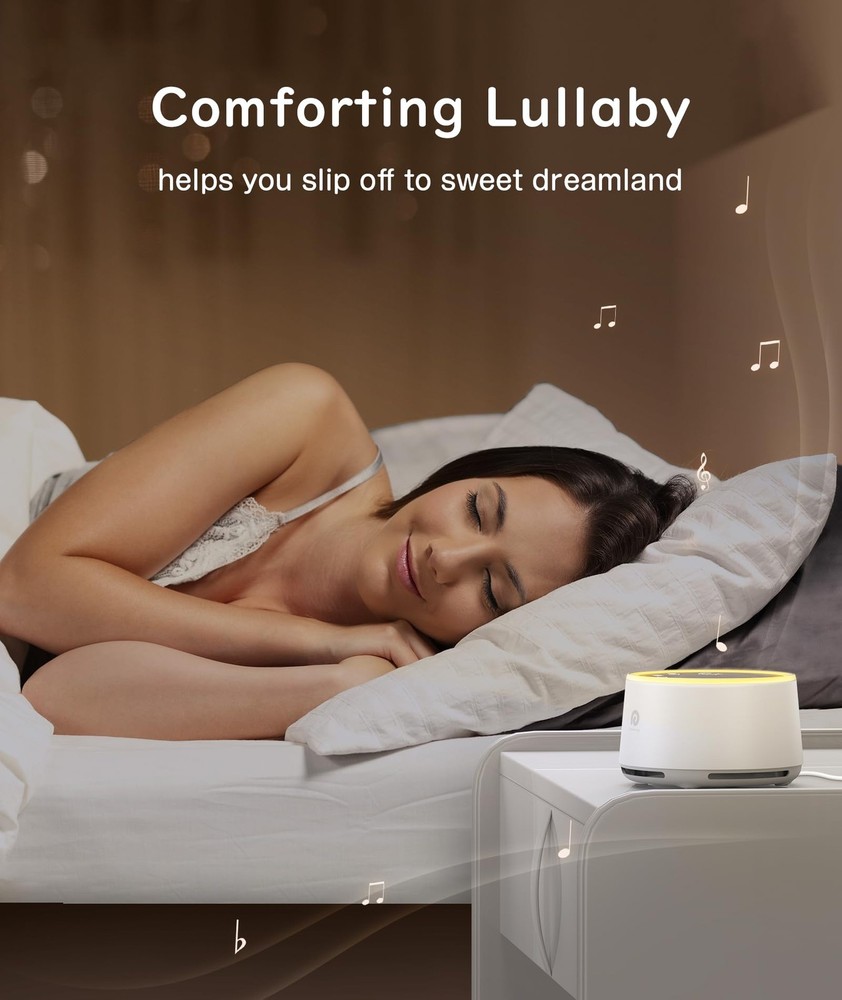 White Noise Machine with Night Light, 24 Sounds, Timer Memory Feature