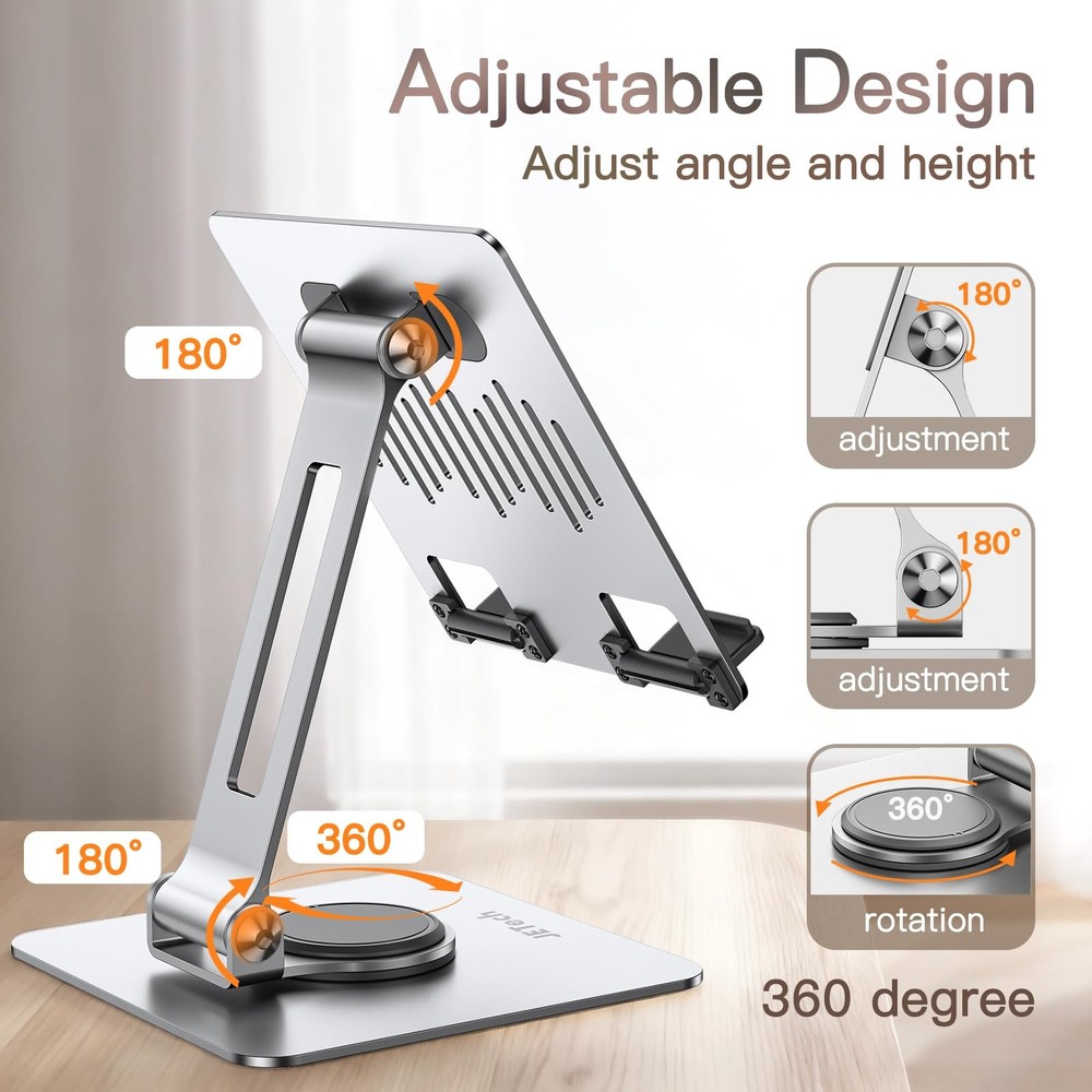 Tablet Stand, Adjustable Swivel Desktop Holder with 360 Degree Rotating Base,...