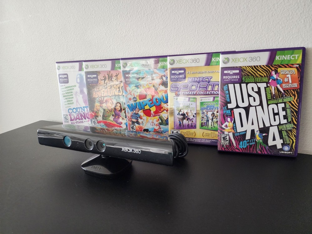 Xbox 360 Kinect Motion Sensor Bar & Games Lot Bundle - Tested and Working