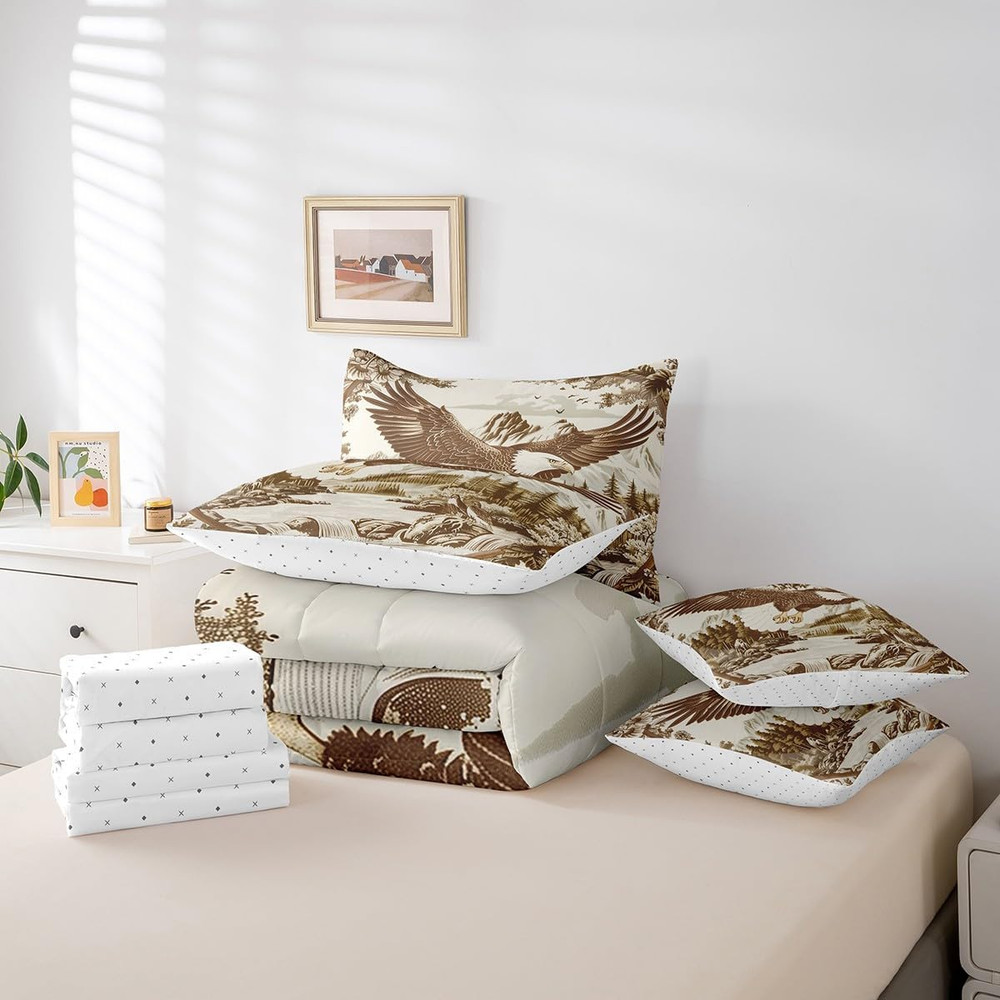 Eagle Comforter Set Queen Size 7-Piece Natural Scenery Bedding Set