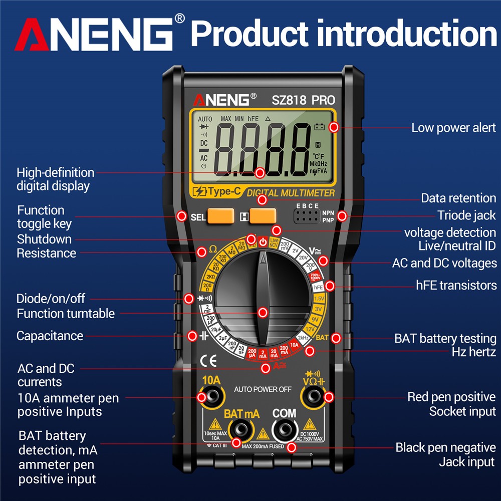 Digital Multimeter Voltmeter AC DC Volt Meter Ohmmeter Auto Range Tester