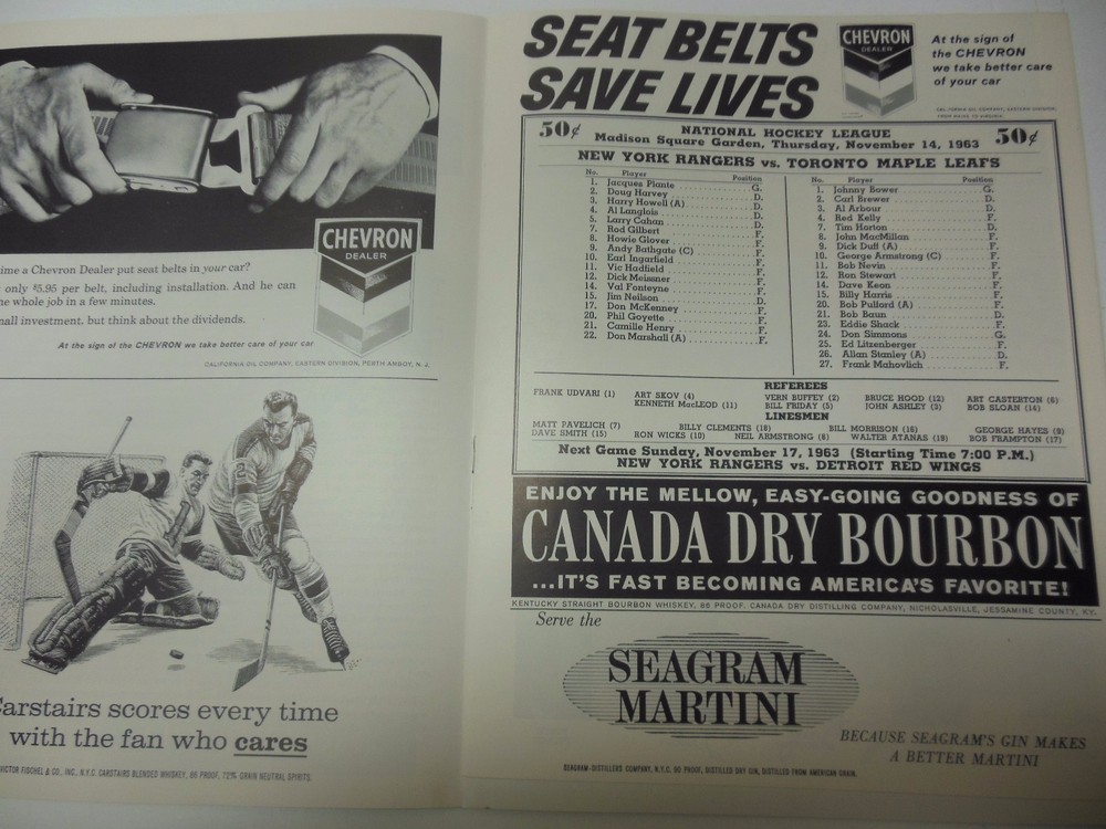NEW YORK RANGERS NHL PROGRAM 1963 VS TORONTO MAPLE LEAFS 11/14 MSG
