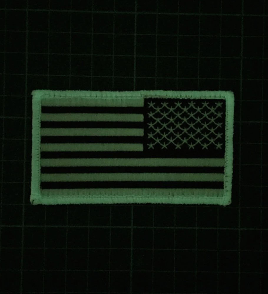Glow-In-The-Dark Reverse U.S. Flag Patch Hook & Loop GITD America