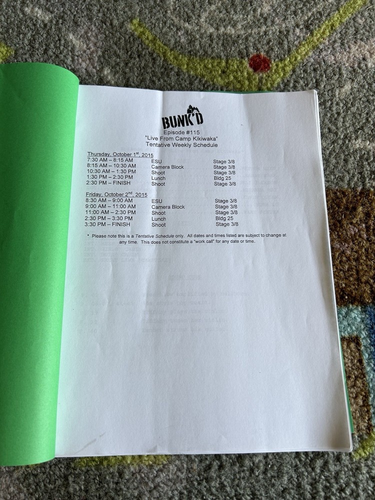 Bunk’d Disney Channel Original S1 Ep 15 Shooting Draft Script 2015