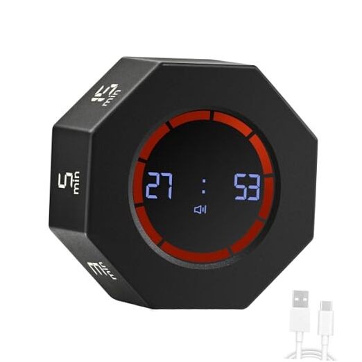 Rechargeable Pomodoro Timer, 8-Angle Auto-Rotating Screen with Space Gray