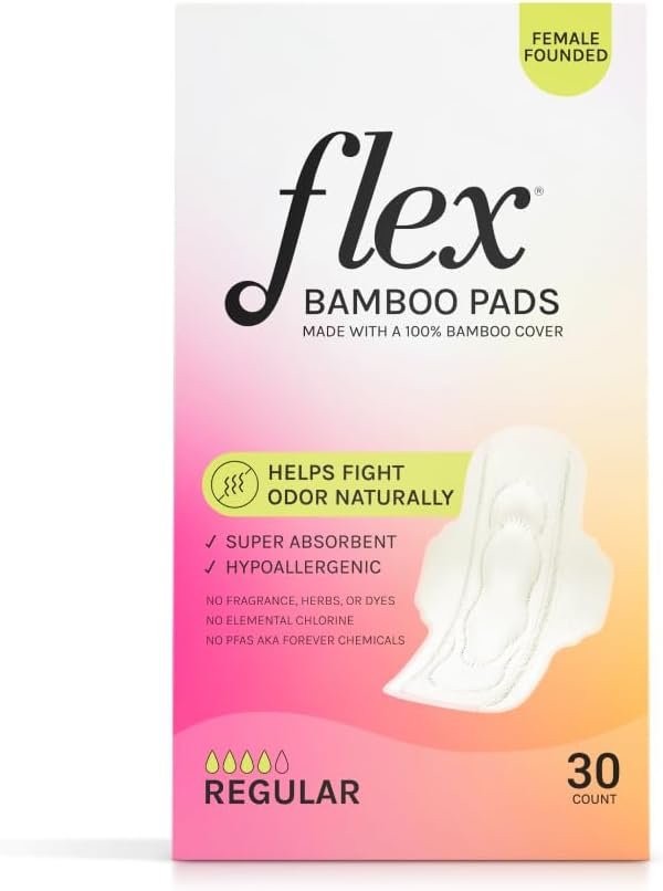 Flex Bamboo Pads - Ultra Thin Pads with Wings -  30 Count