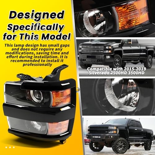 Headlight Assembly Compatible with Silverado 2500HD 3500HD 2015-2019 Front Left