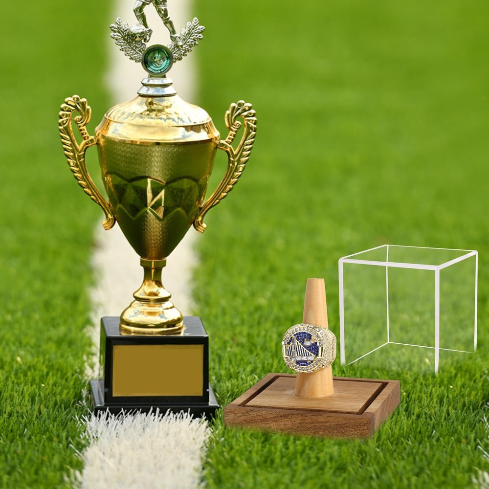 2 Pack Championship Ring Display Case Clear Acrylic Single Clear, Brown
